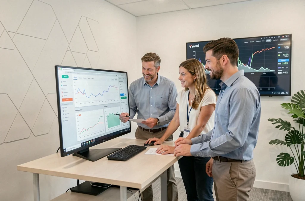 Équipe de l'agence Yoracl Agency collaborant sur l'analyse de performances web